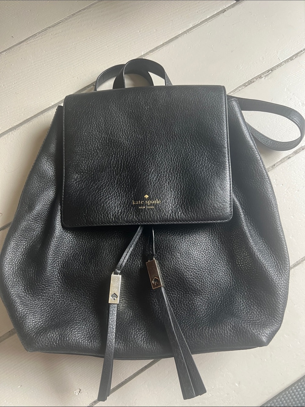 Kate Spade Black Pebbled Leather Fringe Backpack - Picture 2 of 2